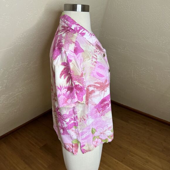 Caribbean‎ Joe Shirt Womens Medium Petite Pink Floral California Button Up - Picture 7 of 9